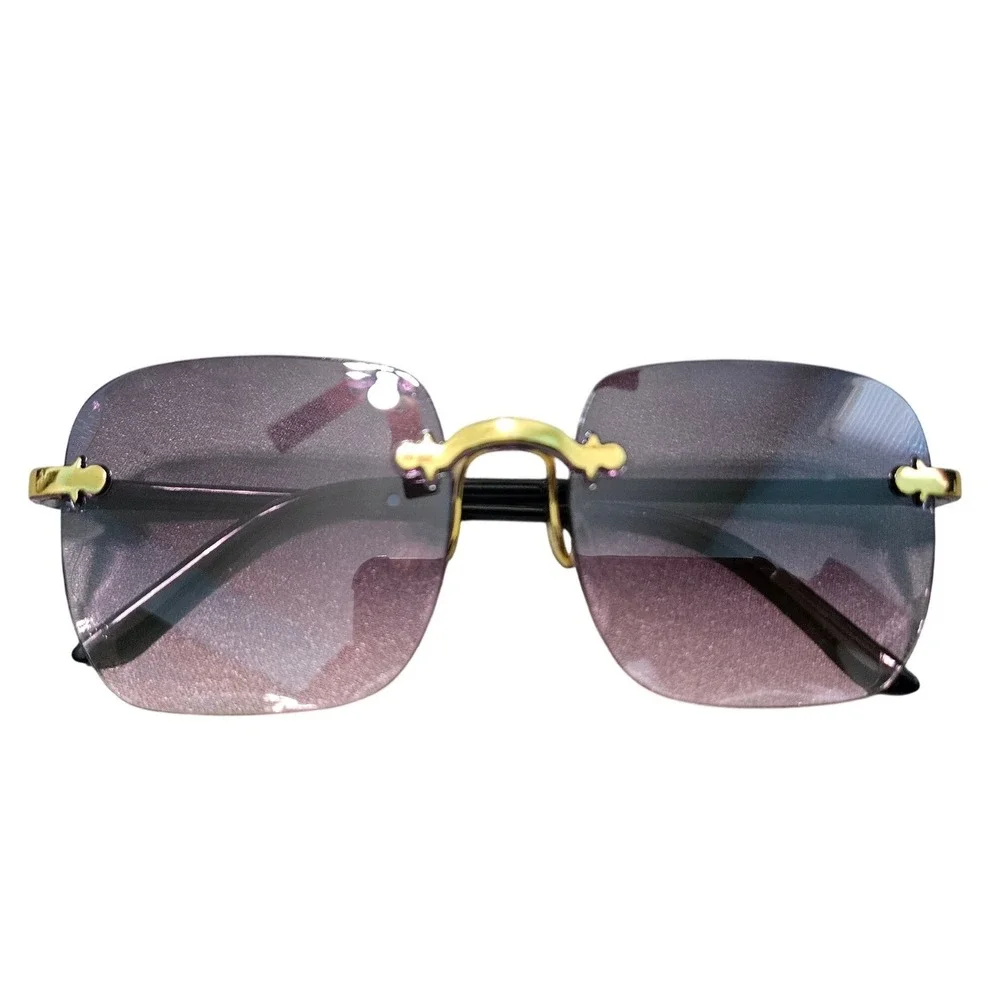 Lot of 3 Womens Sunglasses Rimless Purple Gradient Rhinestone Black Cat Eye